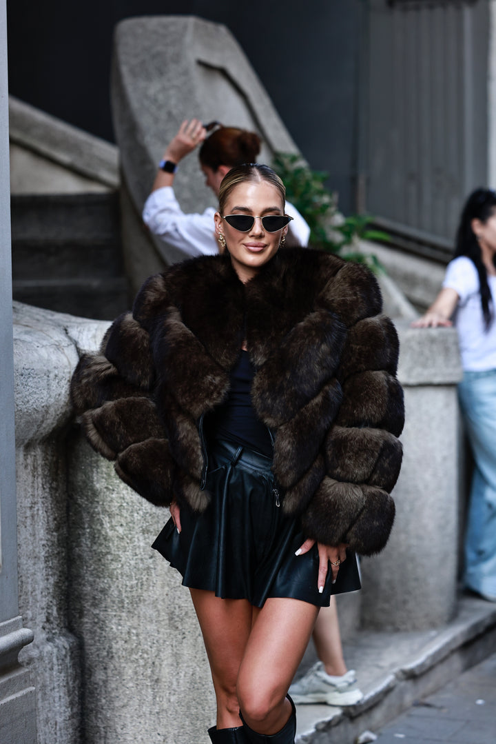 Fur coat Gloris dark brown