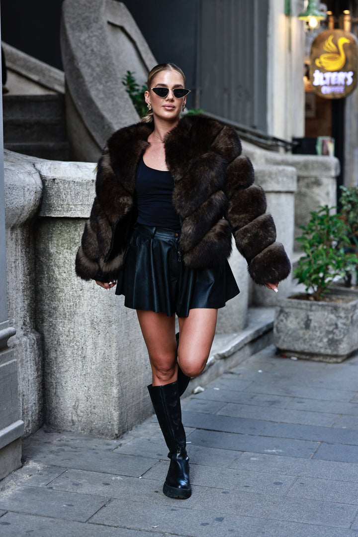 Fur coat Gloris dark brown