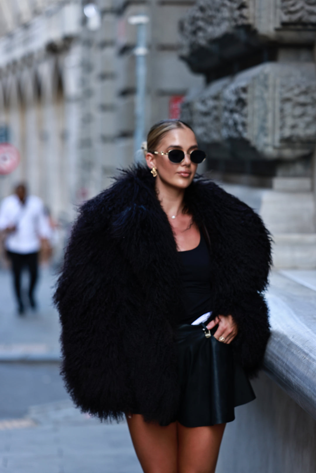 Mongolian fur coat black