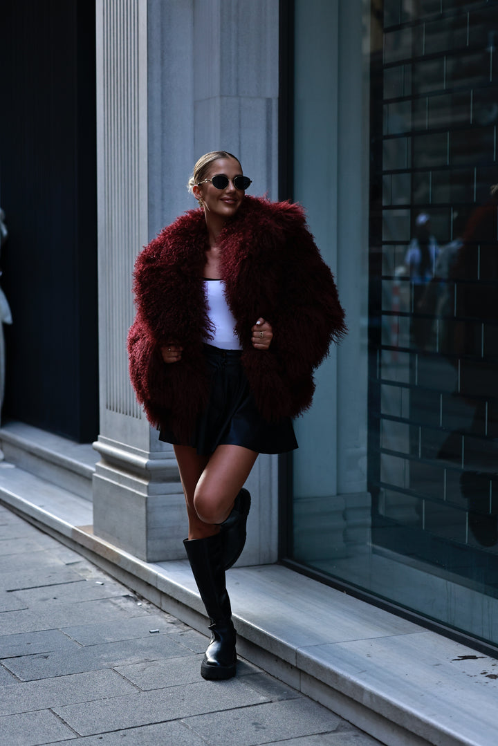 Mongolian burgundy fur coat