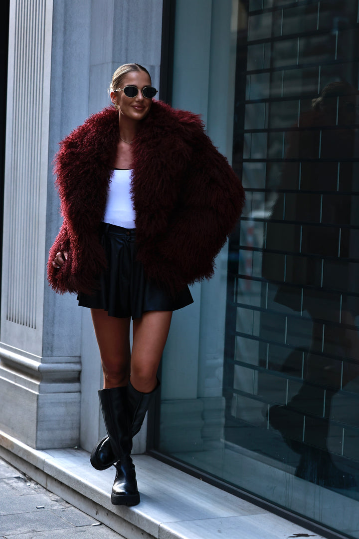 Mongolian burgundy fur coat
