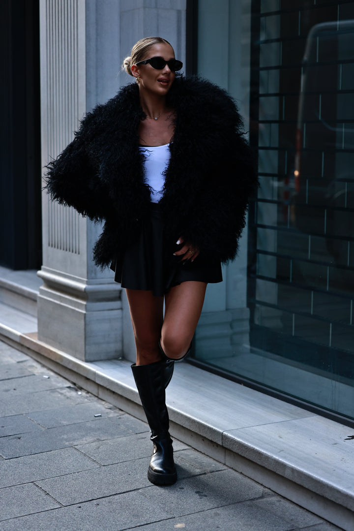 Mongolian fur coat black