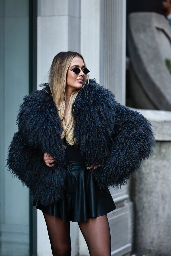 Mongolian dark grey fur coat 