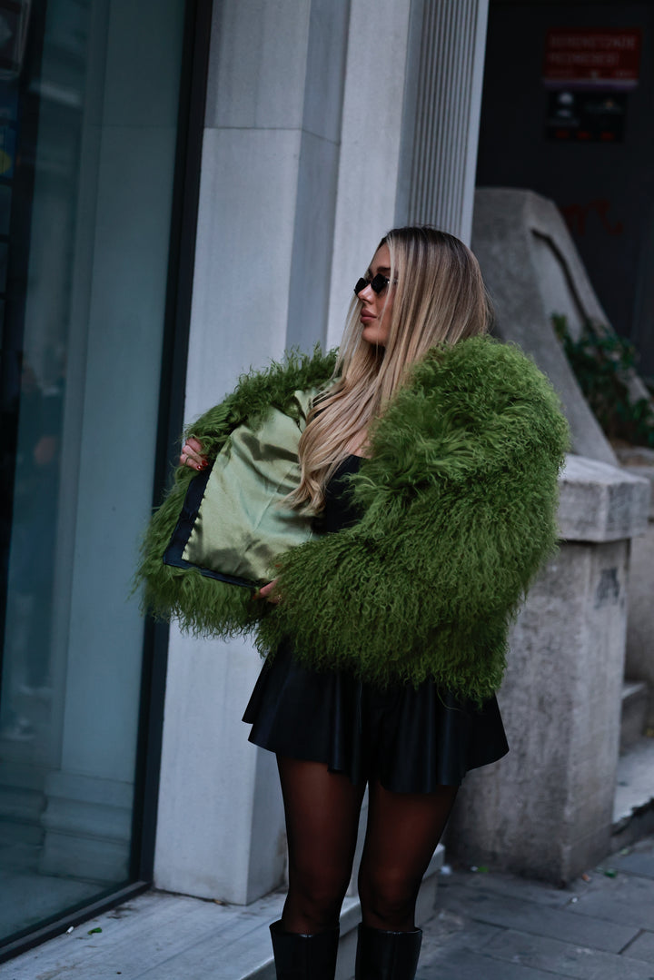 Mongolian fur coat olive 