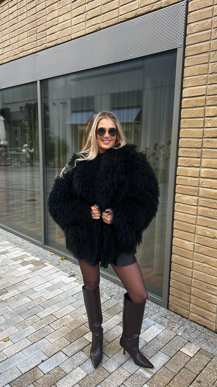 Mongolian fur coat black