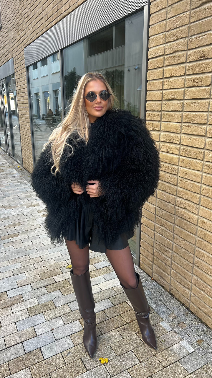 Mongolian fur coat black